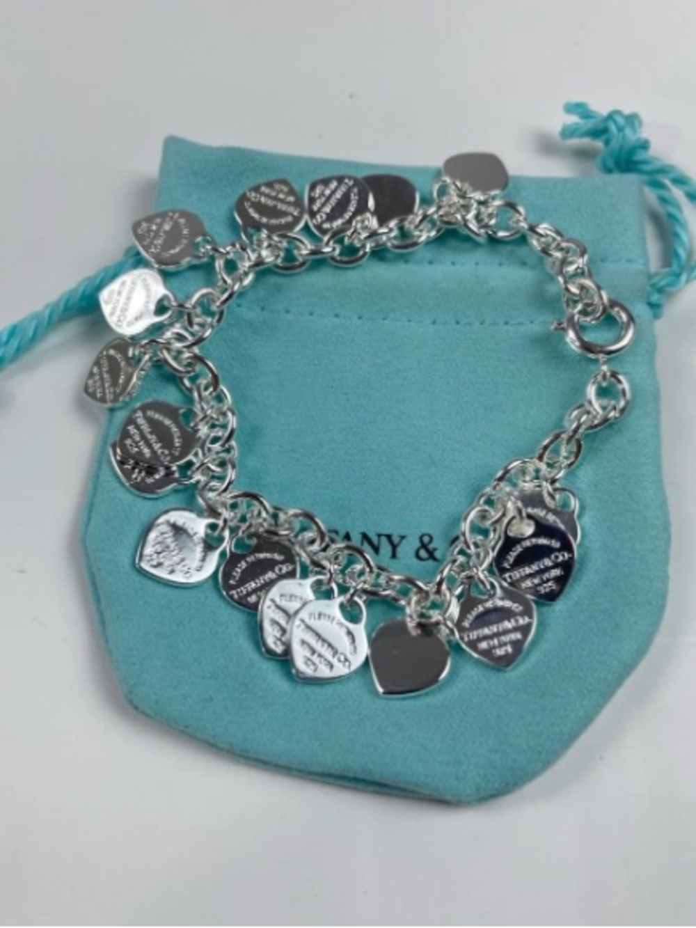 Tiffany & Co. Silver Heart Charm Link Bracelet in Silver
